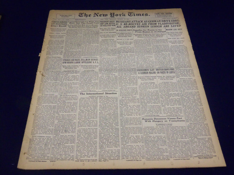 1941 OCTOBER 23 NEW YORK TIMES - ALL ABOARD SUNKEN LEHIGH ARE SAVED - NT 1116