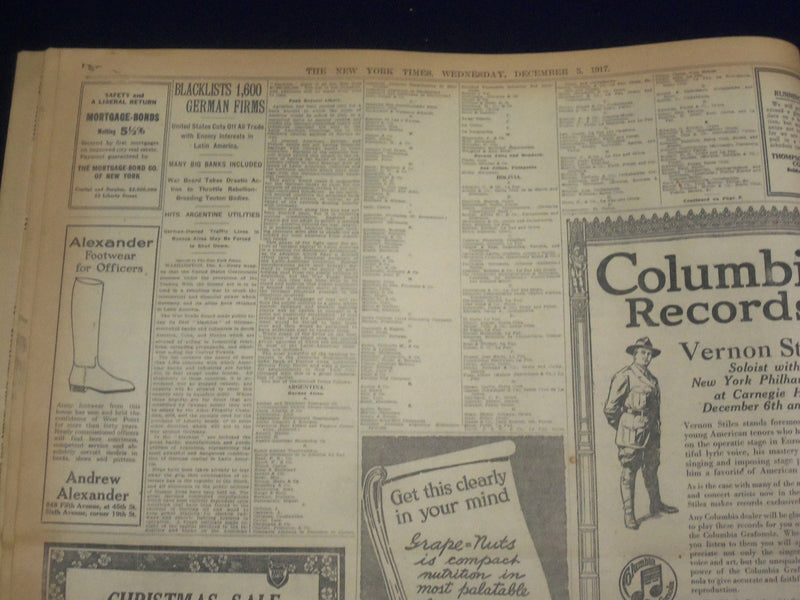 1917 DEC 5 NEW YORK TIMES - PRESIDENT CALLS FOR IMMEDIATE WAR ON AUSTRIA-NT 8252
