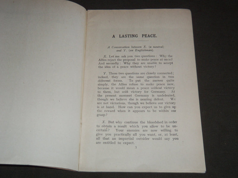 1917 A LASTING PEACE CONVERSATION BETWEEN X & Y BOOK BY G. W. PROTHERO - J 7205