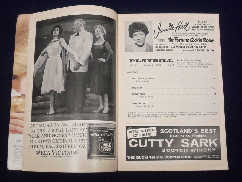 1963 JAN 21 PLAYBILL MILK & HONEY SIGNED BY MOLLY PICON & JOYCE LYNN - J 1770