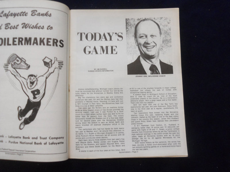1976 JAN 24 COLLEGE BASKETBALL PROGRAM- PURDUE UNIV VS. UNIV MICHIGAN - SP 1533Q