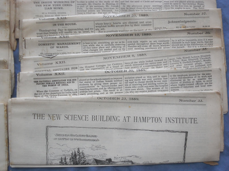 1889 THE SHELTERING ARMS NEWSPAPER - LOT OF 21 - #S 22-42 - NP 8424