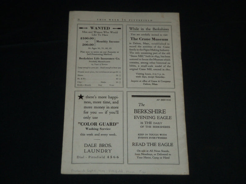 1935 AUG 30 THIS WEEK IN PITTSFIELD & SCENIC BERKSHIRE COUNTY MAGAZINE- J 4312