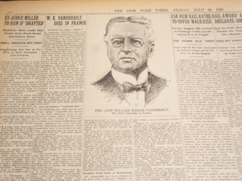 1920 JULY 23 NEW YORK TIMES - W. K. VANDERBILT DIES IN FRANCE - NT 7126