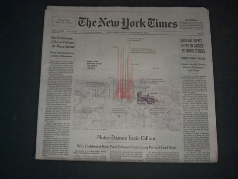 2019 SEPTEMBER 15 NEW YORK TIMES - SAUDI OIL SUPPLY IN DANGER BY DRONE STRIKES