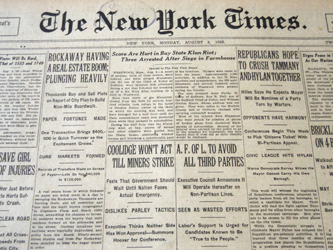 1925 AUGUST 3 NEW YORK TIMES - REPUBLICANS HPOE TO CRUSH TAMMANY - NT 5426