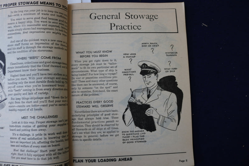 1945 HOW TO STOW AND TAKE CARE OF FOOD ON SHIPBOARD SOFTCOVER BOOK - K 967