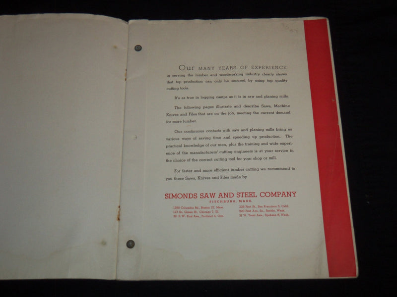 1950'S CUTLER WOOD & SANDERSON CO. SIMONDS SAW & STEEL CATALOGUE - J 9036