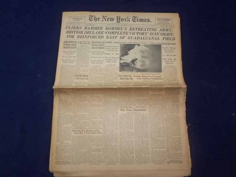 1942 NOV 6 NEW YORK TIMES - FLIERS HAMMER ROMMEL'S RETREATING ARMY - NP 6512