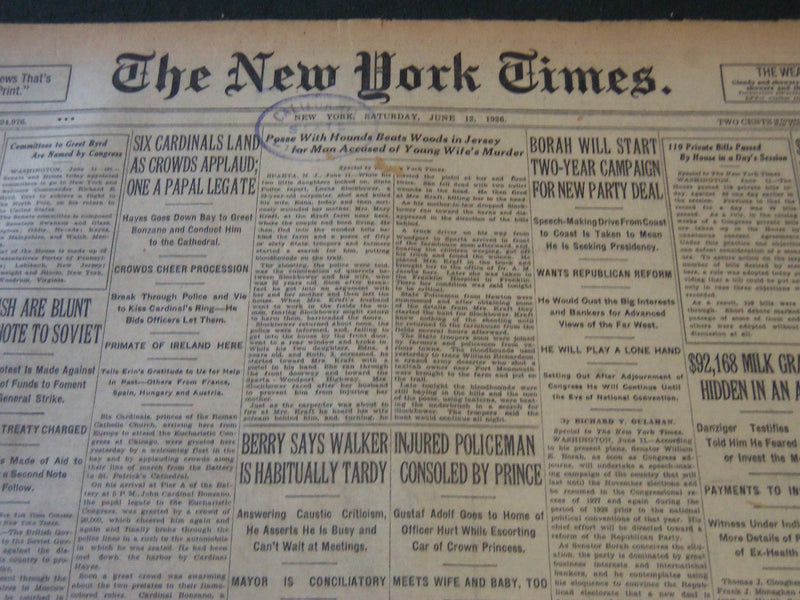 1926 JUNE 12 NEW YORK TIMES - BORAH WILL START TWO YEAR CAMPAIGN - NT 5561