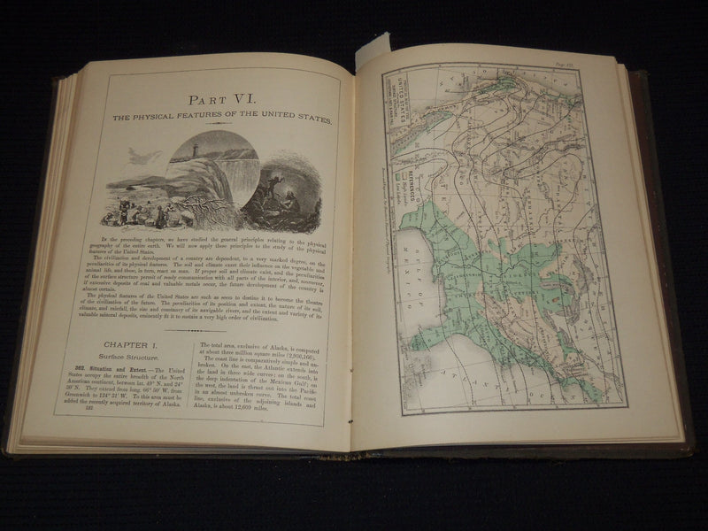 1884 EDWIN HOUSTON'S ELEMENTS OF PHYSICAL GEOGRAPHY - COLOR MAPS - KD 7979