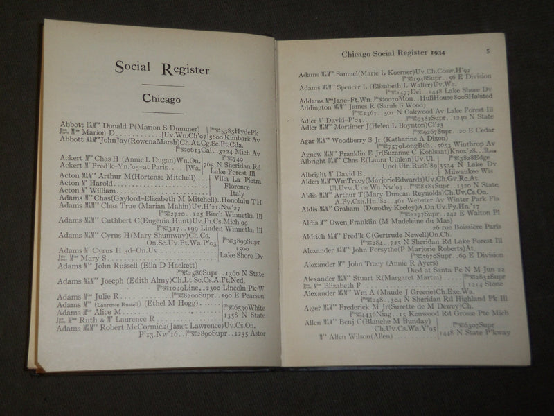 1934 & 1935 CHICAGO SOCIAL REGISTRY BOOK LOT OF 2 - KD 5194