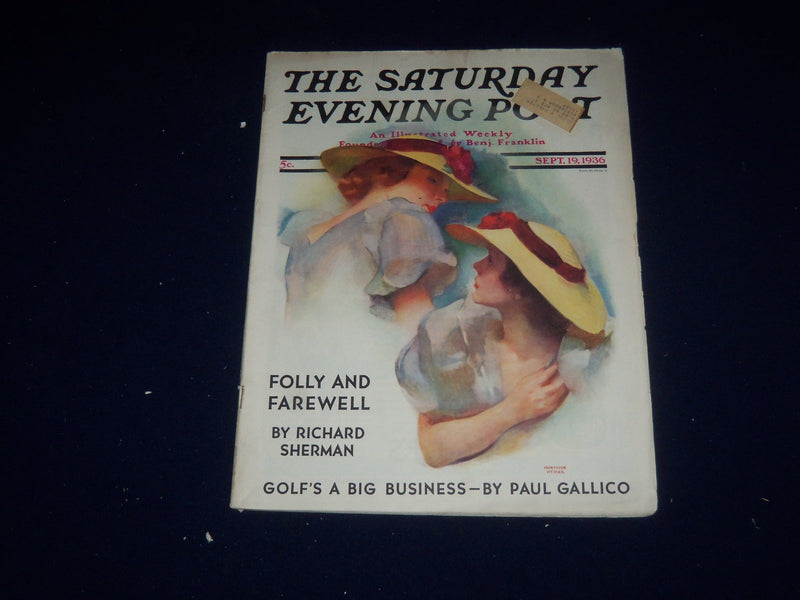 1936 SEPTEMBER 19 THE SATURDAY EVENING POST MAGAZINE-ILLUSTRATED COVER - SP 5506