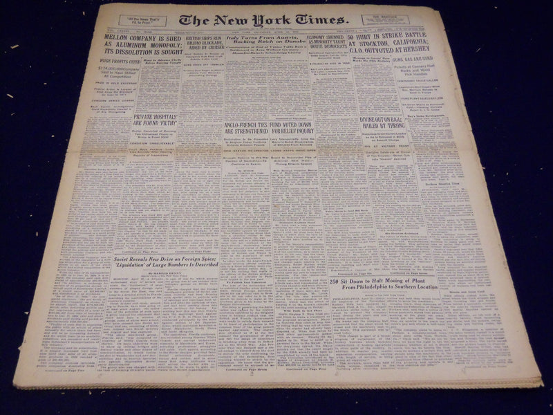 1937 APRIL 24 NEW YORK TIMES - ITALY BACKS REICH ON DANUBE - NT 3098