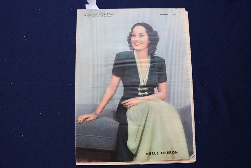 1939 NOV 12 SUNDAY NEWS PICTURE NEWSPAPER - MERLE OBERON-U.S. COLOR MAP- E 22704