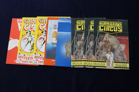 1980'S GANDEY'S CIRCUS PROGRAMS - LOT OF 7 & COLOURING BOOK - O 3525