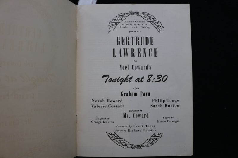 1940'S GERTRUDE LAWRENCE IN NOEL COWARD'S TONIGHT AT 8:30 PROGRAM - K 2290