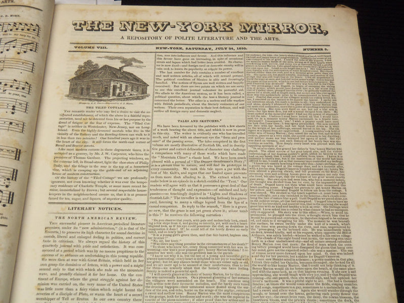 1830-1831 NEW YORK MIRROR AND LADIES GAZETTE BOUND VOLUME NO. 8 - KD 4675I