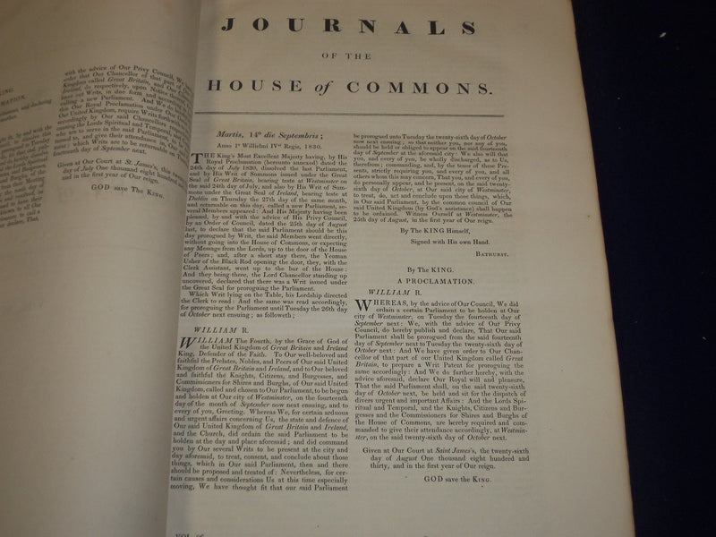 1830-1831 JOURNALS OF HOUSE OF COMMONS - KING GEORGE IV 1ST & 2ND YEAR - KD 4C