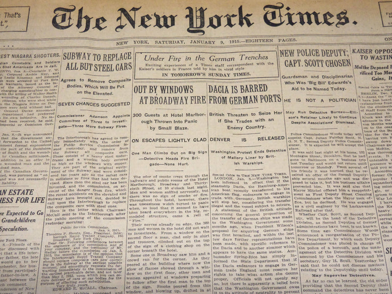 1915 JANUARY 9 NEW YORK TIMES - SUBWAY TO REPLACE ALL BUT STEEL CARS - NT 7819