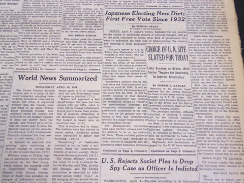 1946 APRIL 10 NEW YORK TIMES - CHOICE OF U. N. SITE TODAY - NT 4229