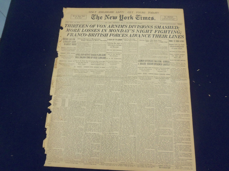 1918 MAY 1 NEW YORK TIMES - ARNIM'S DIVISIONS SMASHED - NT 8168