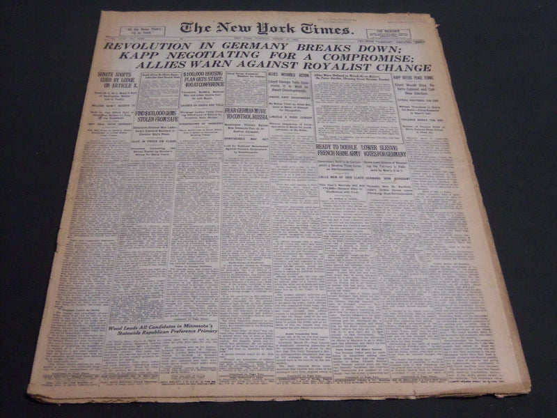 1920 MARCH 16 NEW YORK TIMES - REVOLUTION IN GERMANY BREAKS DOWN - NT 7129