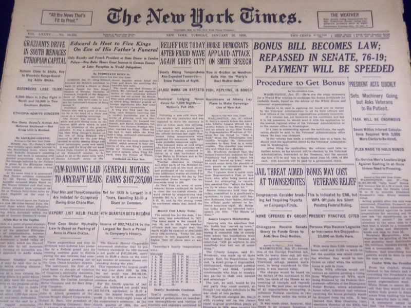 1936 JAN 28 NEW YORK TIMES - EDWARD IS HOST TO 5 KINGS EVE OF FUNERAL - NT 1854