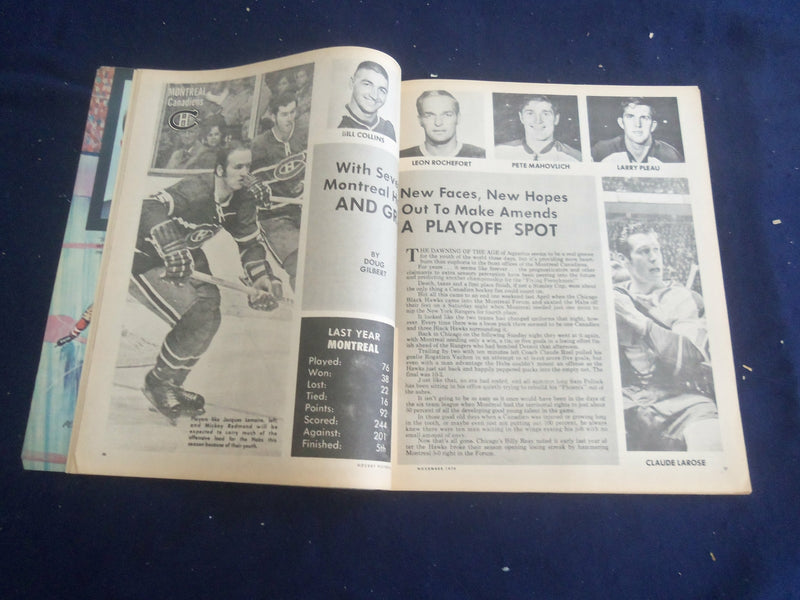 1970 NOVEMBER HOCKEY PICTORIAL MAGAZINE - CAROL VADNAIS COVER - ST 200V