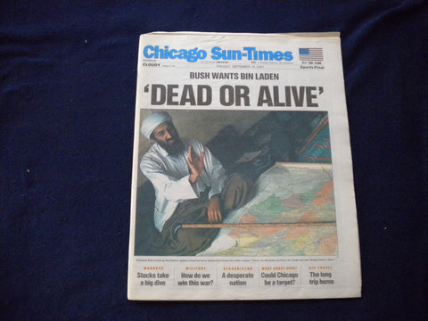 2001 SEPTEMBER 18 CHICAGO SUN-TIMES NEWSPAPER -BIN LADEN, DEAD OR ALIVE- NP 5946