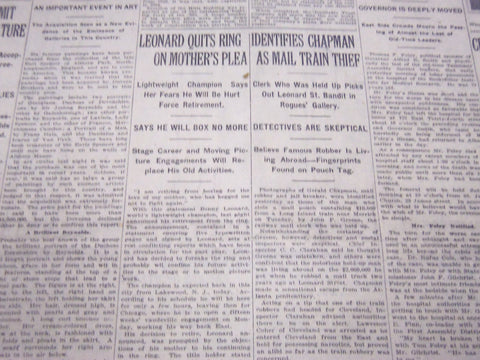 1925 JANUARY 16 NEW YORK TIMES - LEONARD QUITS RING, THOMAS FOLEY DIES - NT 5122