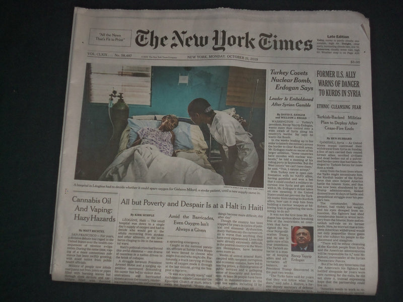2019 OCTOBER 21 NEW YORK TIMES - MAZLUM KOBANI WARNS OF DANGER TO KURDS IN SYRIA