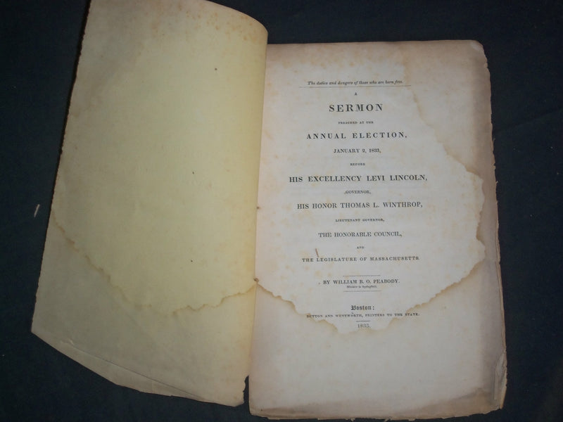 1833 WILLIAM PEABODY ELECTION SERMON - MASSACHUSETTS - J 4656