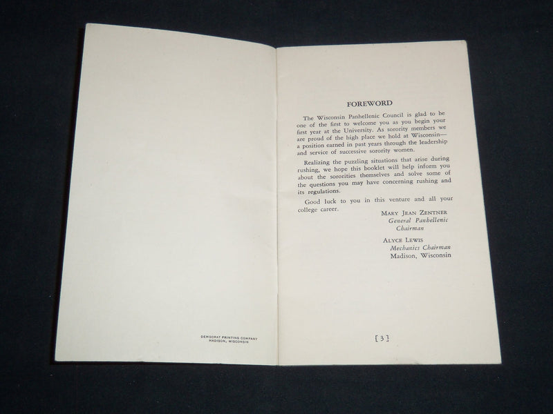 1942-1943 UNIVERSITY OF WISCONSIN SOROITY INFORMATION GUIDE BOOK - J 8652