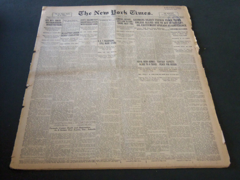 1922 MAY 5 NEW YORK TIMES - TROTZKY EXPECTS PEACE FOR RUSSIA - NT 5800