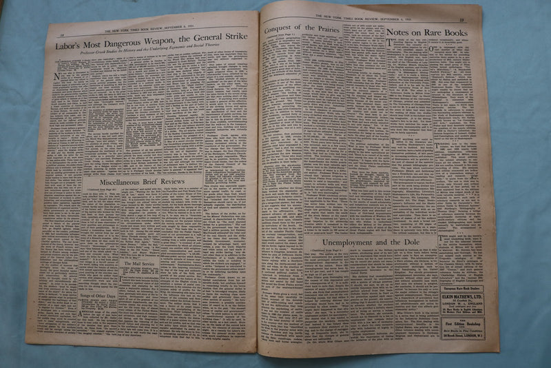 1931 SEP 6 NEW YORK TIMES BOOK REVIEW SECTION -CONQUEST OF THE PRAIRIES- NP 9159