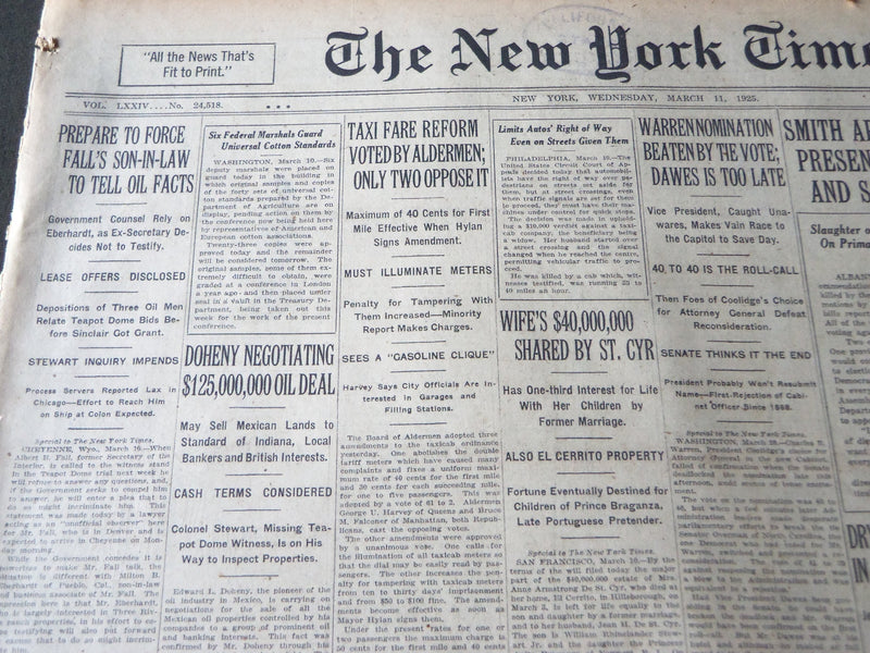 1925 MARCH 11 NEW YORK TIMES - DOHENY NEGOTIATIN $125,000,000 OIL DEAL - NT 7191