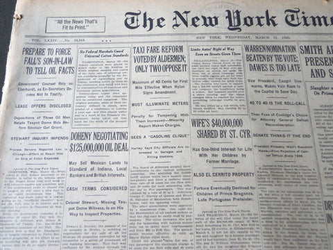 1925 MARCH 11 NEW YORK TIMES - DOHENY NEGOTIATIN $125,000,000 OIL DEAL - NT 7191