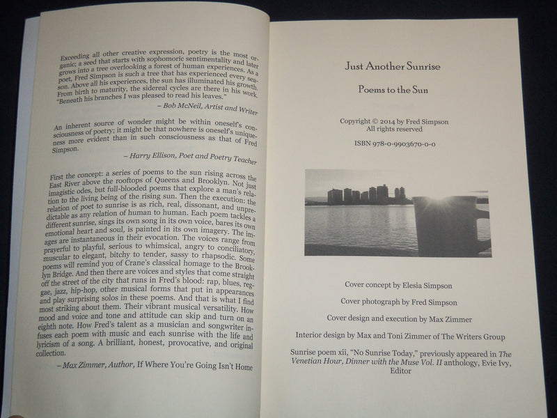 2015 JUST ANOTHER SUNRISE POEMS TO THE SUN BOOK FRED SIMPSON - INSCRIBED- J 9257