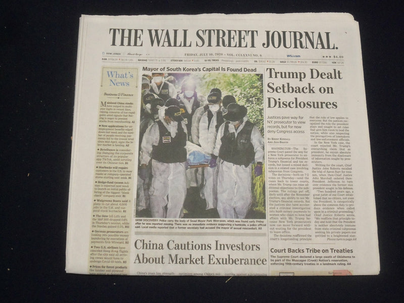 2020 JULY 10 WALL STREET JOURNAL NEWSPAPER - TRUMP DEALT SETBACK ON DISCLOSURES