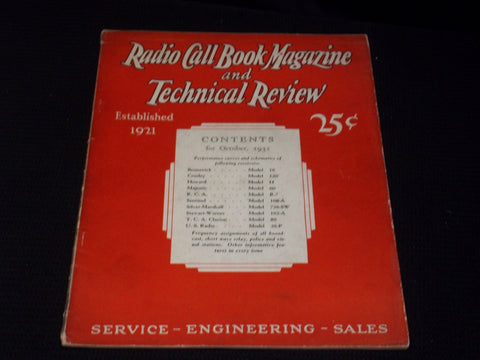 1931 OCTOBER RADIO CALL BOOK & TECHNICAL REVIEW MAGAZINE FRONT COVER - E 6306