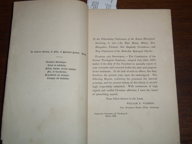 1868 BOSTON THEOLOGICAL SEMINARY REPORT - RIVERSIDE PRESS - K 1171