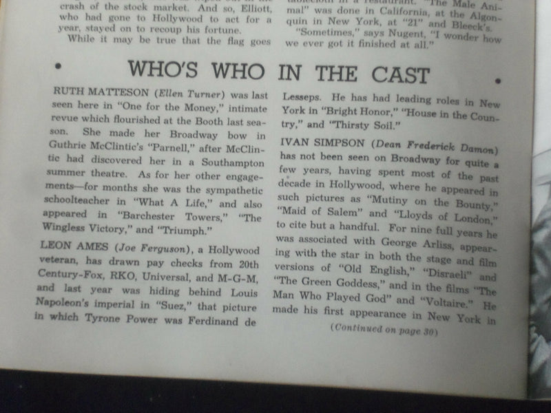 1940 MAY 20 PLAYBILL PROGRAM - MALE ANIMAL - DON DEFORE - J 6477
