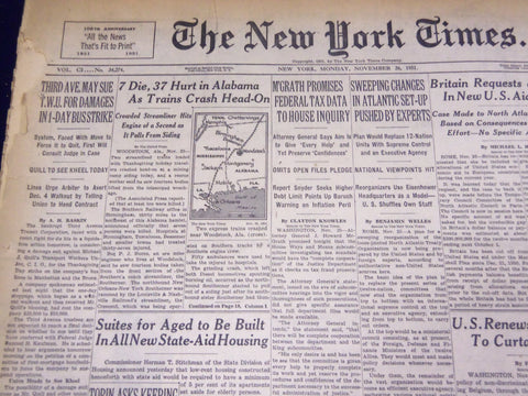 1951 NOV 26 NEW YORK TIMES - 7 DIE, 37 HURT IN ALABAMA TRAIN CRASH - NT 2000