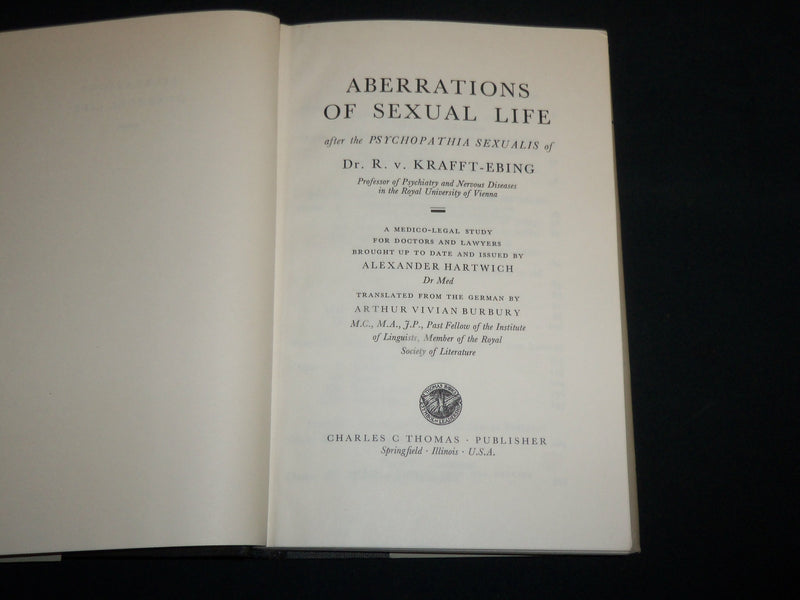 1959 ABERRATIONS OF SEXUAL LIFE HARDCOVER BOOK BY DR. KRAFFT-EBING - KD 7206