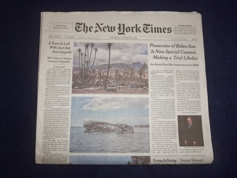 2023 AUGUST 12 NEW YORK TIMES - TRIAL OF HUNTER BIDEN MORE LIKELY