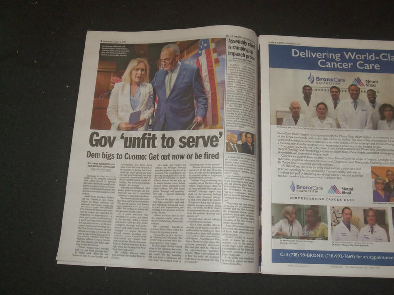 2021 AUGUST 4 NEW YORK DAILY NEWS NEWSPAPER - GOV. CUOMO HARRASED SEVERAL WOMEN