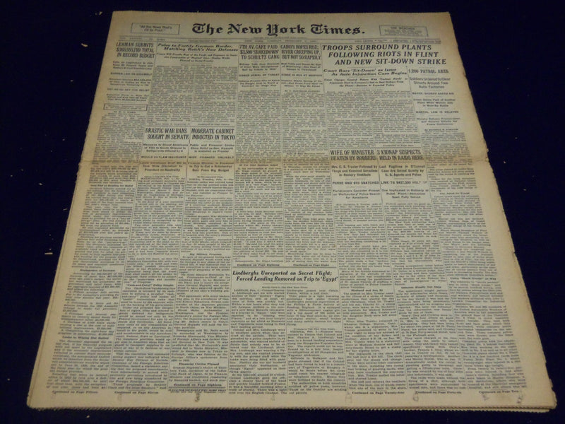 1937 FEB 2 NEW YORK TIMES TROOPS SURROUND PLANTS FOLLOWING RIOTS FLINT - NT 1291