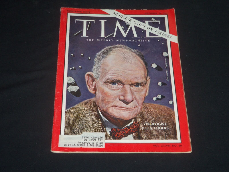 1961 NOVEMBER 17 TIME MAGAZINE - JOHN F. ENDERS, VIROLOGIST - T 1821