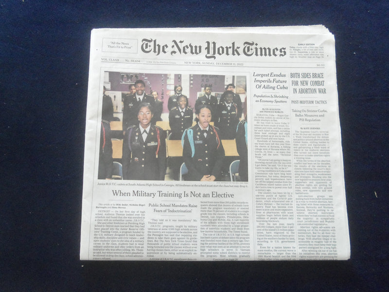 2022 DEC 11 NEW YORK TIMES - BOTH SIDES BRACE FOR NEW COMBAT IN ABORTION WAR
